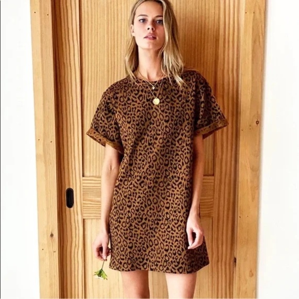 Emerson Fry India Collection Vintage Leopard T-Dress Tee Organic Cotton  Dress L